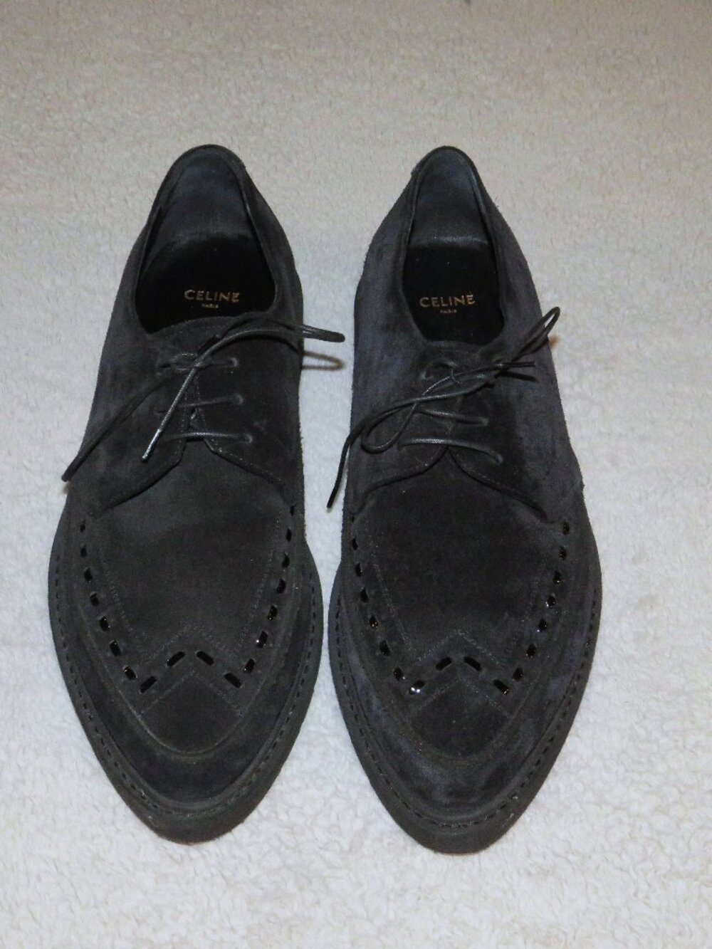 CELINE x Hedi Slimane FW19 Black Suede Creeper Lace-Up Shoes Size 9